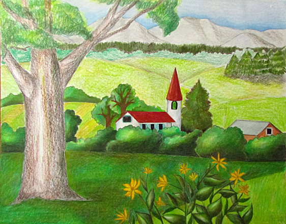 easy colored pencil drawings of landscapes