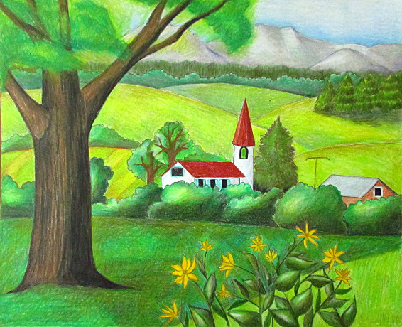 Landscape Drawing With Colored Pencils - YouTube