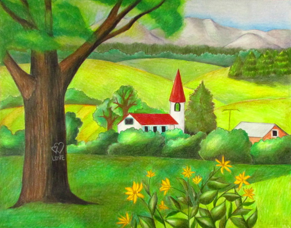 How to draw simple scenery with oil pastel step by step | Scenery drawing  for kids, Art drawings for kids, Nursery drawings