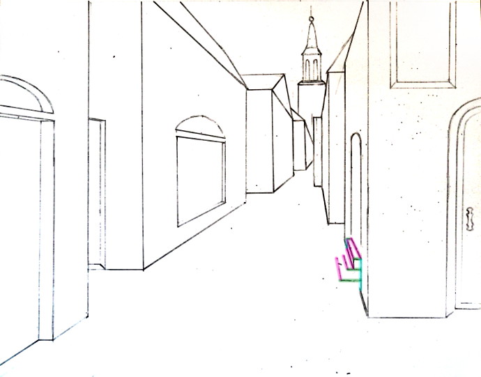 one point perspective drawing of a street