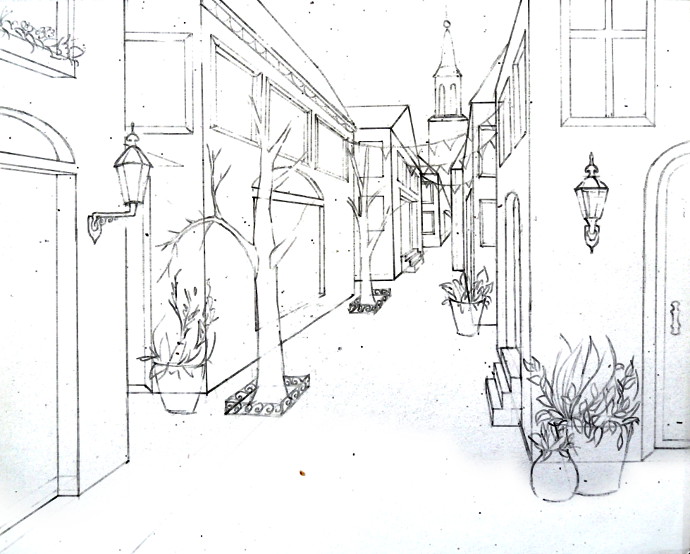 2 Point Perspective Street Drawing