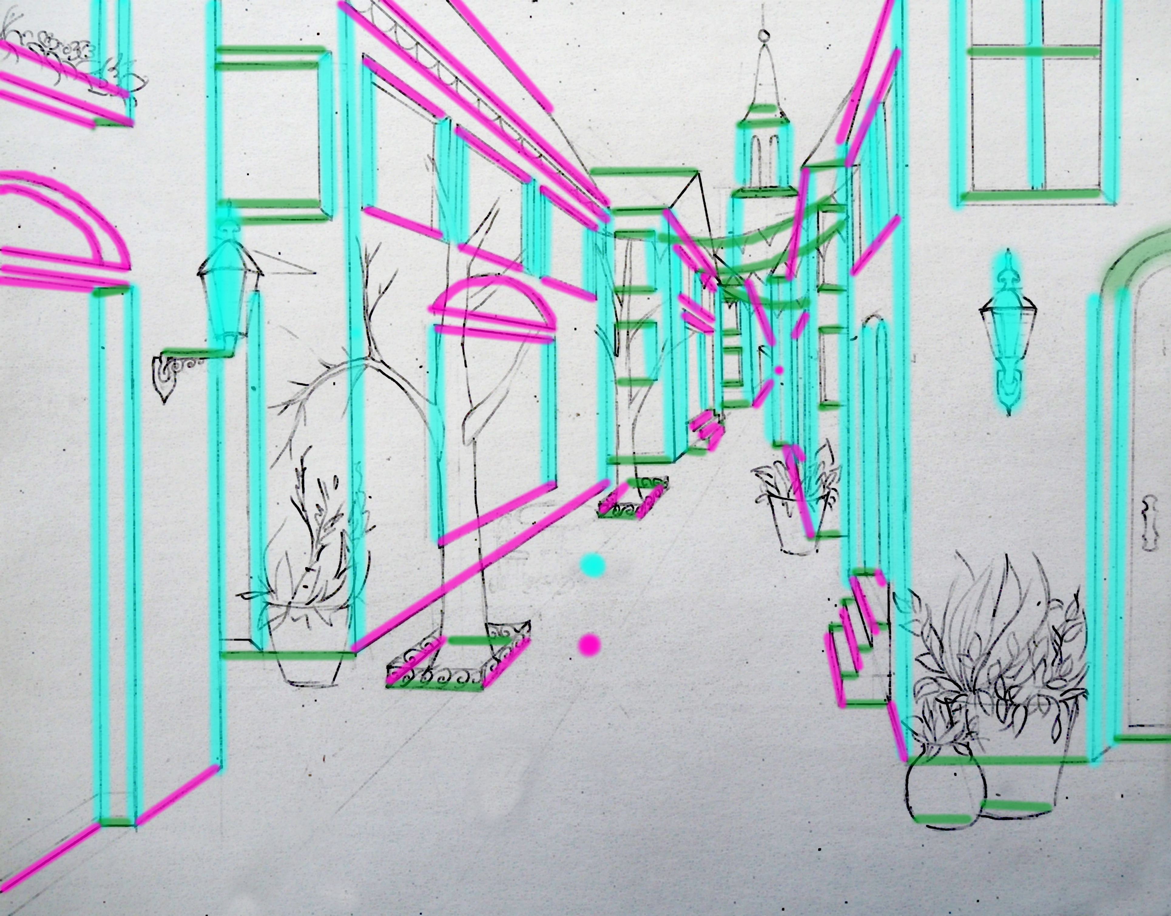 one point perspective drawing of a street