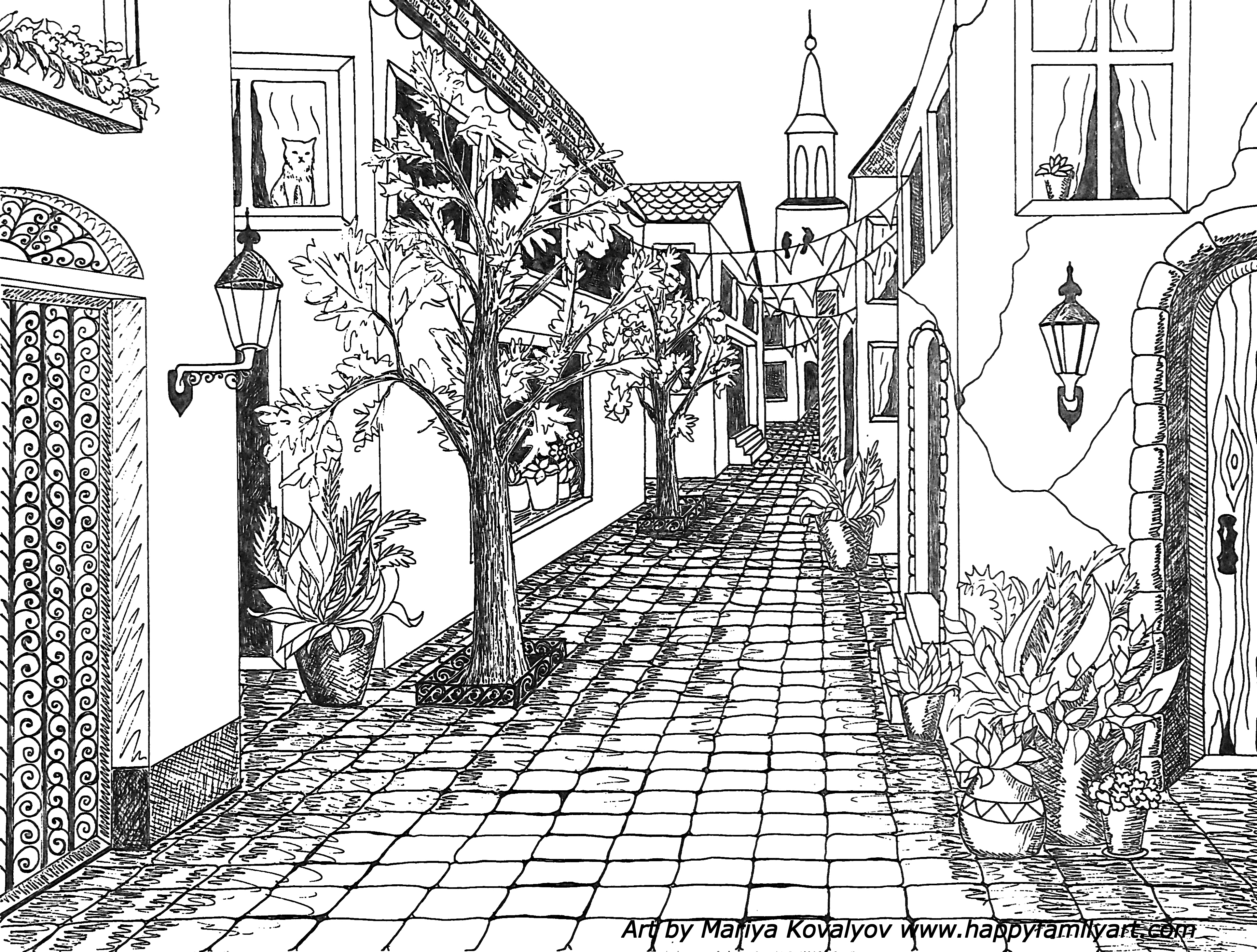 Single Point Perspective Drawing of a Street Happy