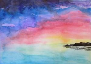 Watercolor Sunset - Happy Family Art